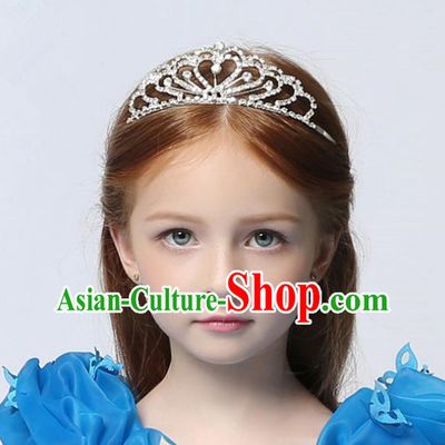 Handmade Children Hair Accessories Crystal Royal Crown, Princess Halloween Model Show Headwear Hair Clasp for Kids