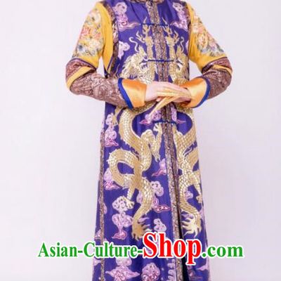 Traditional Chinese Ancient Palace Lady Costume and Handmade Headpiece Complete Set, Asian China Qing Dynasty Manchu Empress Embroidered Clothing