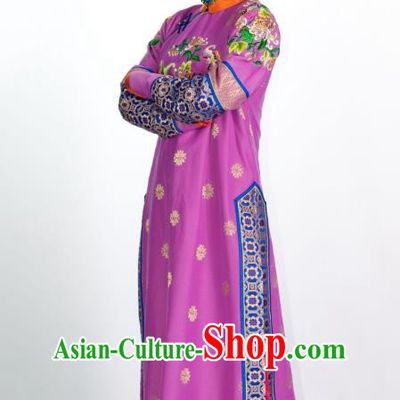 Asian Chinese Qing Dynasty Manchu Imperial Concubine Embroidered Costume and Handmade Headpiece Complete Set