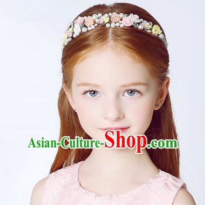 Handmade Children Hair Accessories Ceramics Flowers Pearls Hair Stick, Princess Halloween Model Show Headwear Hair Clasp for Kids