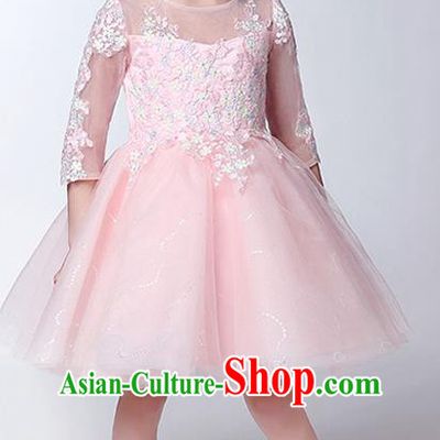 Children Christmas Model Show Dance Costume Pink Veil Bubble Dress, Ceremonial Occasions Catwalks Princess Full Dress for Girls