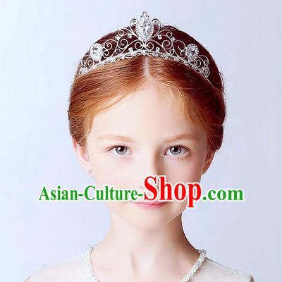 Handmade Children Hair Accessories Crystal Hair Clasp, Princess Halloween Model Show Royal Crown Headwear for Kids