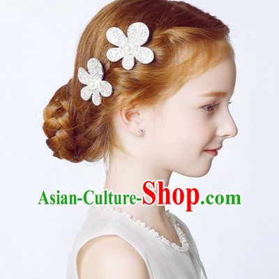 Handmade Children Hair Accessories Crystal Flower Hair Stick, Princess Halloween Model Show Headwear Hair Claw for Kids