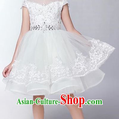 Children Christmas Model Show Dance Costume White Veil Dress, Ceremonial Occasions Catwalks Princess Full Dress for Girls