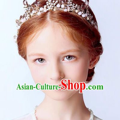 Handmade Children Hair Accessories Crystal Royal Crown, Princess Halloween Model Show Hair Clasp Headwear for Kids