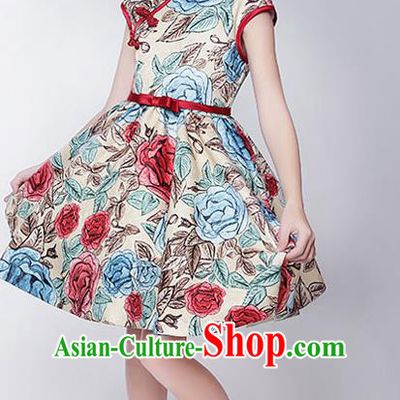 Children Model Show Dance Costume Printing Cheongsam, Ceremonial Occasions Catwalks Princess Full Dress for Girls