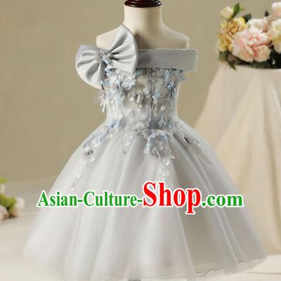 Children Model Show Dance Costume Off Shoulder Veil Dress, Ceremonial Occasions Catwalks Princess Full Dress for Girls