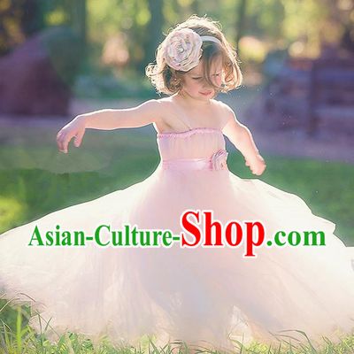 Children Model Show Dance Costume Pink Veil Full Dress, Ceremonial Occasions Catwalks Princess Dress for Girls