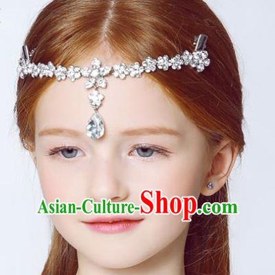 Handmade Children Hair Accessories Crystal Hair Stick, Princess Halloween Model Show Forehead Ornament Headwear for Kids