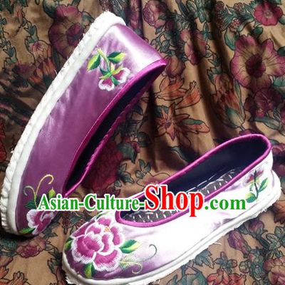Asian Chinese Shoes Wedding Shoes Embroidered Purple Shoes, Traditional China Opera Shoes Hanfu Shoes Embroidered Shoes