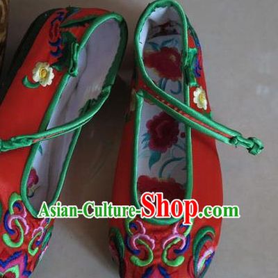 Asian Chinese Martial Arts Shoes Wedding Shoes Handmade Red Embroidered Shoes, Traditional China Princess Shoes Hanfu Shoe for Women