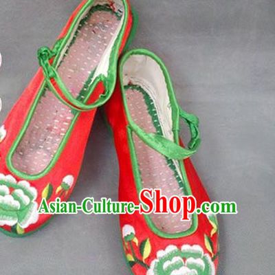Asian Chinese National Embroidered Red Shoes, Traditional China Princess Handmade Shoes Hanfu Embroidery Wedding Shoe for Women