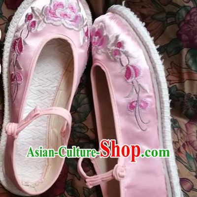 Asian Chinese National Embroidery Pink Shoes Handmade Embroidered Shoes, Traditional China Princess Shoes Hanfu Shoe for Women