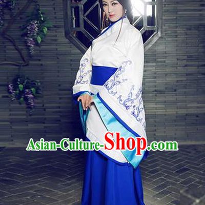 Asian China Ancient Han Dynasty Palace Lady Costume, Traditional Chinese Hanfu Imperial Consort Embroidered Curve Bottom Clothing for Women