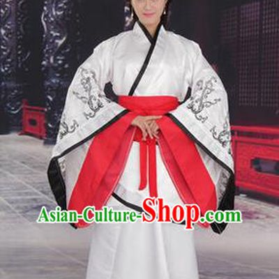 Asian China Ancient Han Dynasty Palace Lady Costume, Traditional Chinese Hanfu Imperial Consort Embroidered Curve Bottom Clothing for Women
