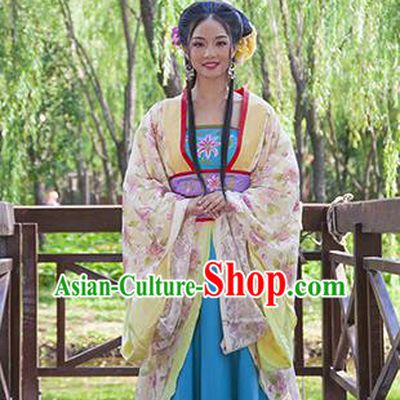 Traditional Ancient Chinese Palace Lady Costume, Asian Chinese Tang Dynasty Princess Embroidered Dress Clothing for Women