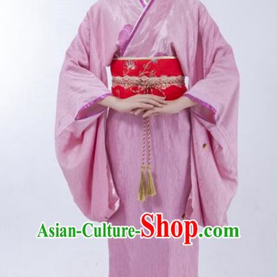 Asian China Ancient Han Dynasty Palace Lady Costume, Traditional Chinese Hanfu Embroidered Pink Curve Bottom Clothing for Women