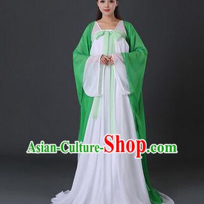 Asian China Ancient Tang Dynasty Palace Lady Costume, Traditional Chinese Princess Hanfu Embroidered Green Dress Clothing for Women