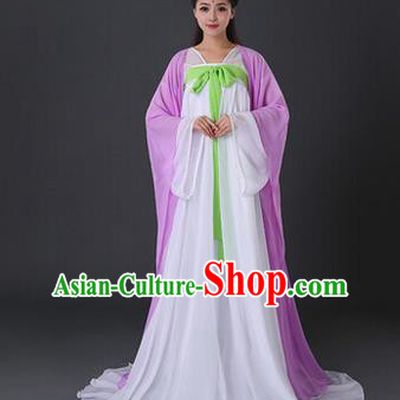 Asian China Ancient Tang Dynasty Palace Lady Costume, Traditional Chinese Princess Hanfu Embroidered Purple Dress Clothing for Women