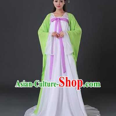 Asian China Ancient Tang Dynasty Palace Lady Costume, Traditional Chinese Princess Hanfu Embroidered Green Dress Clothing for Women