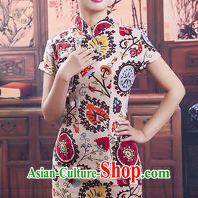 Traditional Ancient Chinese Republic of China Cheongsam, Asian Chinese Chirpaur Short Qipao Dress Clothing for Women