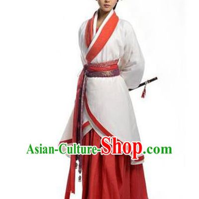 Asian China Ancient Han Dynasty Palace Lady Costume, Traditional Chinese Hanfu Embroidered Curve Bottom Clothing for Women