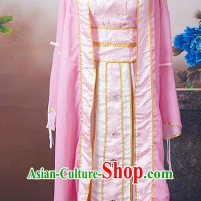 Asian China Ancient Han Dynasty Palace Lady Pink Costume, Traditional Chinese Princess Hanfu Embroidered Clothing for Women