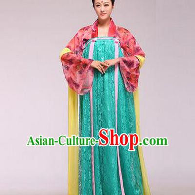 Traditional Ancient Chinese Palace Lady Costume Long Cloak, Asian Chinese Tang Dynasty Princess Printing Dress Clothing for Women