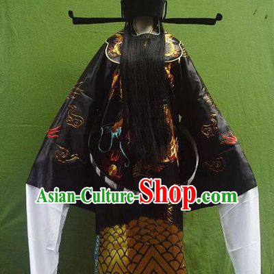 Traditional Chinese Peking Opera Bao Zheng Costume Embroidered Robe, China Ancient Beijing Opera Black Gwanbok for Men