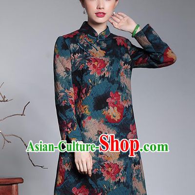 Traditional Chinese National Costume Elegant Hanfu Cheongsam, China Tang Suit Plated Buttons Chirpaur Cotton Padded Coat for Women