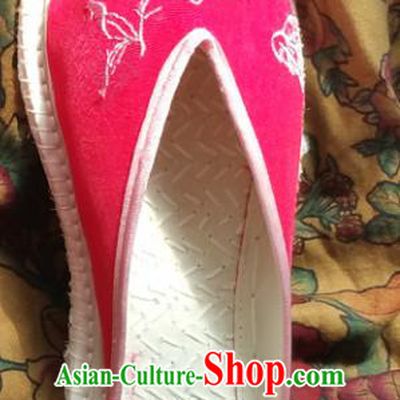 Traditional Chinese National Embroidered Shoes Handmade Bride Pink Satin Slippers, China Hanfu Embroidery Flower Wedding Shoes for Women