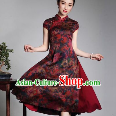 Traditional Chinese National Costume Elegant Hanfu Watered Gauze Silk Cheongsam, China Tang Suit Plated Buttons Chirpaur Dress for Women