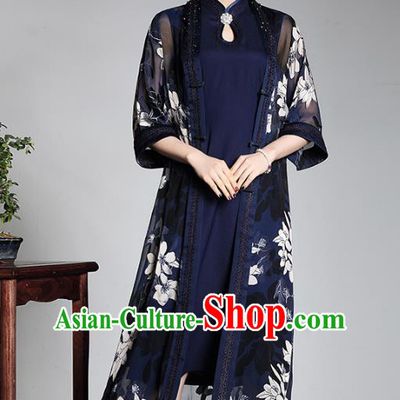 Traditional Chinese National Costume Elegant Hanfu Plated Buttons Coat and Dress, China Tang Suit Cheongsam for Women
