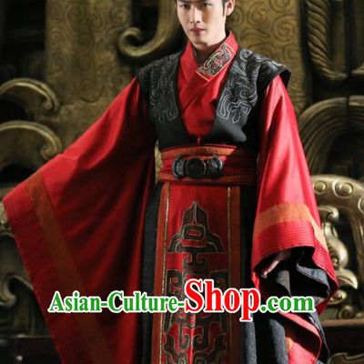 Asian China Qin Dynasty Imperial Emperor Costume, Traditional Chinese Ancient The First Emperor Embroidered Clothing for Men