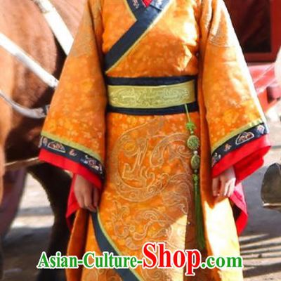 Asian China Qin Dynasty Palace Lady Costume and Headpiece Complete Set, Traditional Chinese Ancient Imperial Concubine Embroidered Clothing for Women