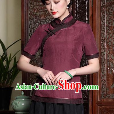 Traditional Chinese National Costume Elegant Hanfu Plated Button Red Silk Shirt, China Tang Suit Upper Outer Garment Cheongsam Blouse for Women