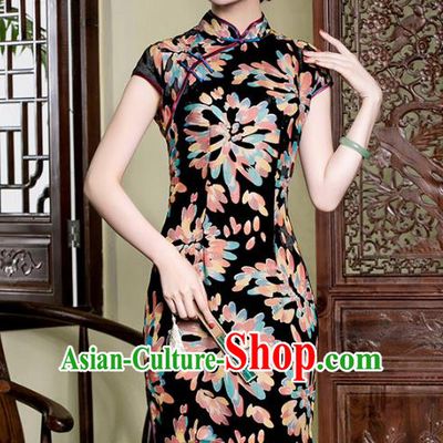 Traditional Chinese National Costume Elegant Hanfu Velvet Qipao Dress Cheongsam, China Tang Suit Plated Buttons Chirpaur for Women