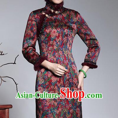 Traditional Chinese National Costume Elegant Hanfu Cheongsam Watered Gauze Qipao Dress, China Tang Suit Plated Buttons Chirpaur for Women