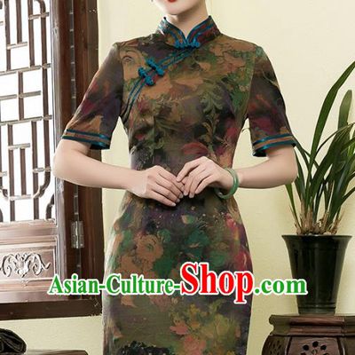 Traditional Chinese National Costume Elegant Hanfu Silk Qipao Dress, China Tang Suit Plated Buttons Cheongsam for Women