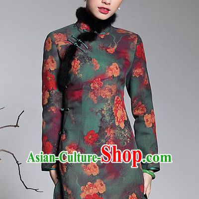 Traditional Chinese National Costume Elegant Hanfu Printing Qipao Jacket, China Tang Suit Plated Buttons Cheongsam Coat for Women