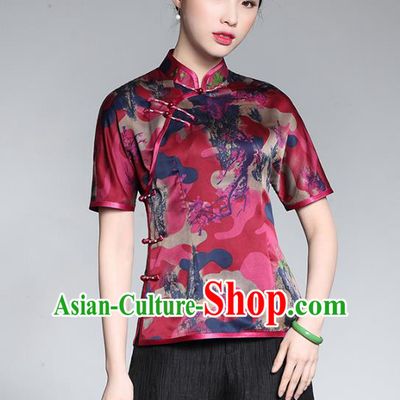Traditional Chinese National Costume Elegant Hanfu Plated Button Shirt, China Tang Suit Upper Outer Garment Cheongsam Silk Blouse for Women