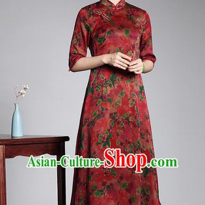 Traditional Chinese National Costume Elegant Hanfu Plated Button Mandarin Qipao, China Tang Suit Watered Gauze Cheongsam for Women