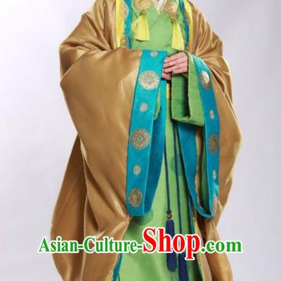 Asian China Han Dynasty Empress Costume and Headpiece Complete Set, Traditional Chinese Ancient Palace Queen Clothing for Women