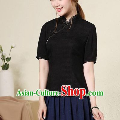 Traditional Chinese National Costume Plated Buttons Black Qipao Blouse, Top Grade Tang Suit Cheongsam Upper Outer Garment for Women