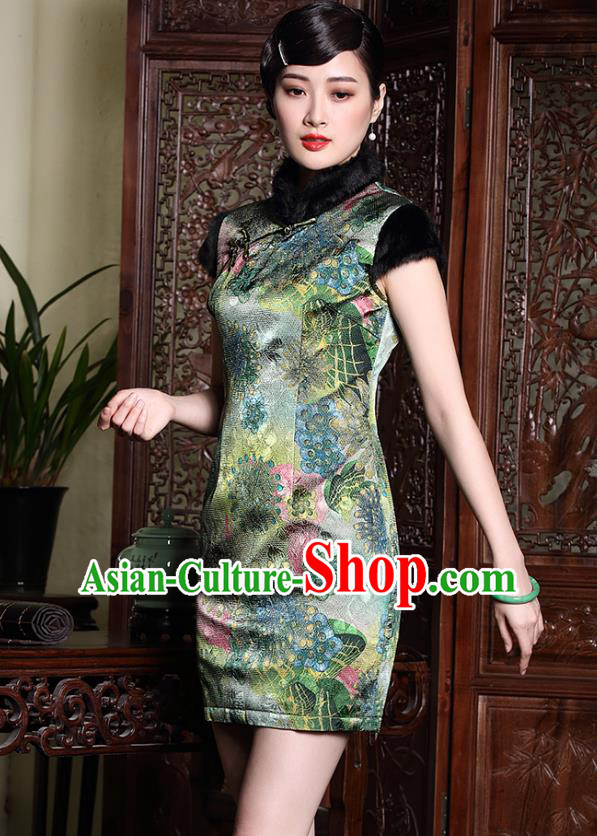 Traditional Ancient Chinese Young Women Cheongsam Dress Republic of China Tangsuit Stand Collar Blouse Dress Tang Suit Clothing for Women