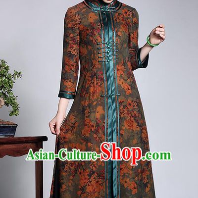 Traditional Ancient Chinese Young Lady Plated Buttons Long Cheongsam Coats, Asian Republic of China Qipao Tang Suit Dust Coat for Women
