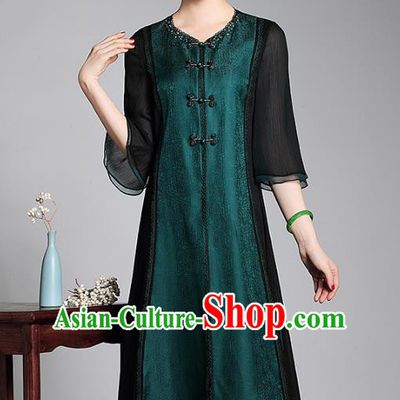 Top Grade Asian Republic of China Plated Buttons Green Silk Cheongsam, Traditional Chinese Tang Suit Qipao Dress for Women