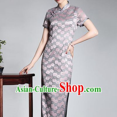 Traditional Ancient Chinese Young Lady Retro Stand Collar Pink Lace Cheongsam, Asian Republic of China Qipao Tang Suit Silk Dress for Women