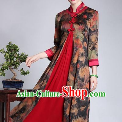 Traditional Ancient Chinese Young Lady Retro Stand Collar Watered Gauze Cheongsam Coat, Asian Republic of China Qipao Tang Suit Dust Coat for Women