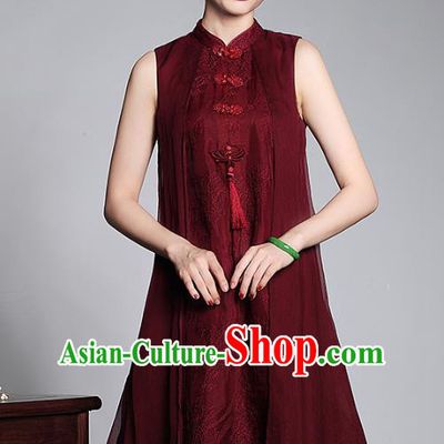 Asian Republic of China Top Grade Plated Buttons Embroidered Cheongsam, Traditional Chinese Tang Suit Qipao Dress for Women